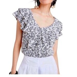 Anthropologie Dolan Textured Knit Ruffle Women's size Large Asymmetrical Top